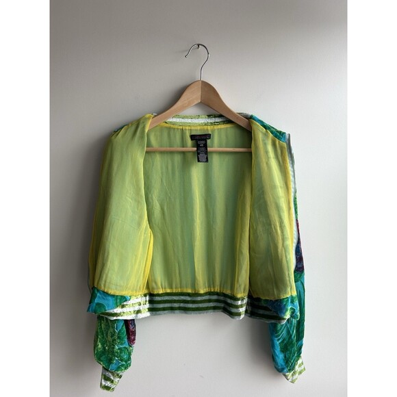 Custo Barcelona Silk Multi Color Zip Up Jacket Peacock Crushed Velvet Size 40 - Picture 7 of 11